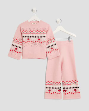 River Island Mini Girls Jumper & Bottoms Set Fairisle 2 Piece