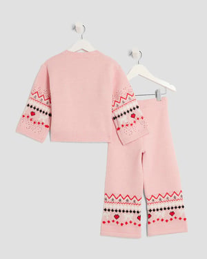 River Island Mini Girls Jumper & Bottoms Set Fairisle 2 Piece
