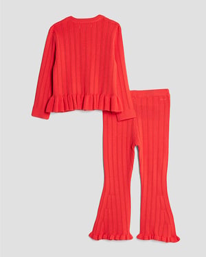 River Island Mini Girls Cardigan & Bottoms Set Red Rose 2 Piece