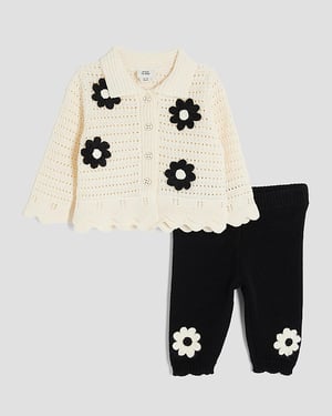 River Island Baby Girls Cardigan & Shorts Set Cream Daisy Crochet