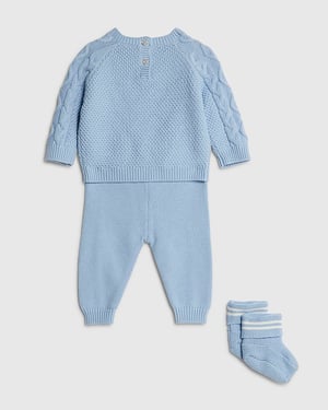 River Island Baby Boys Bear Jumper & Blanket Set Blue 4 Piece