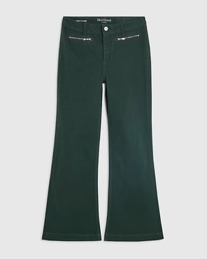 River Island Womens Flared Jeans Petite Green Zip Front Relaxed Flare