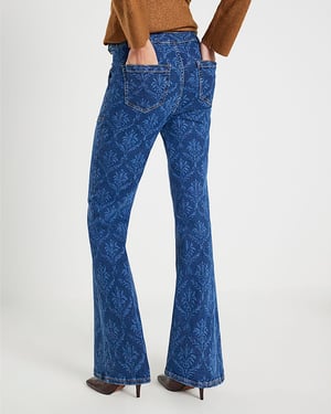 River Island Womens Flared Jeans Blue Paisley Relaxed Denim