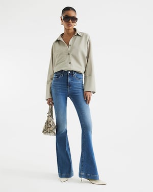 River Island Womens Flared Jeans Blue High Waisted Tummy Hold Denim