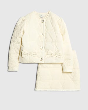 River Island Girls Jacket & Skirt Set White Quilted 2 Piece