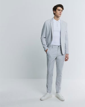 River Island Mens Suit Trousers Grey Skinny Fit Textured