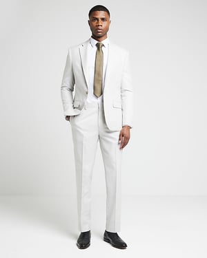 River Island Mens Suit Trousers Cream Slim Fit Textured