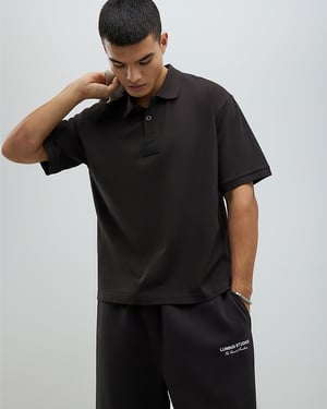 River Island Mens Polo Shirt Brown Oversized Fit Luminis