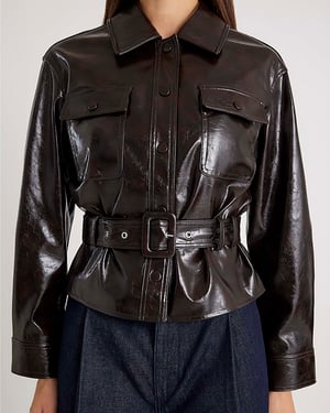 River Island Womens Shirt Red High Shine Belted Faux Leather