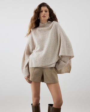 River Island Womens Jumper RI Studio Beige Wool Wrap Cape Sweater