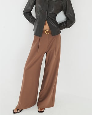 River Island Womens Wide Leg Trousers Brown Belted