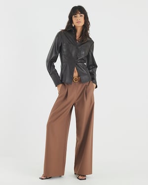 River Island Womens Wide Leg Trousers Brown Belted