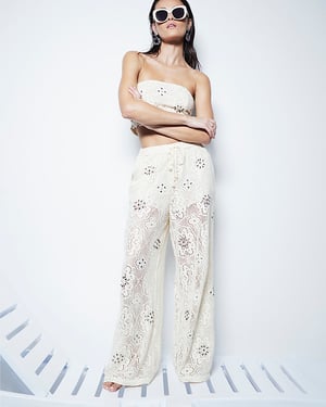 River Island Womens Trousers Cream Crochet Lace Wide Leg Beach