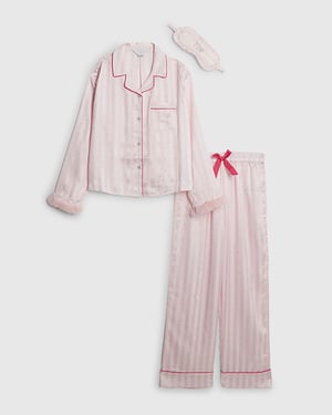 River Island Girls Pyjama Set Pink Diamante Faux Fur Cuff 3 Piece