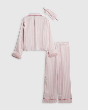 River Island Girls Pyjama Set Pink Diamante Faux Fur Cuff 3 Piece