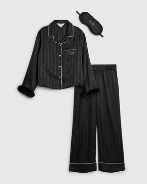 River Island Girls Pyjama Set Black Faux Fur Cuff 3 Piece