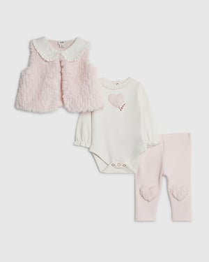 River Island Baby Girls Gilet & Leggings Set Pink Faux Fur 2 Piece