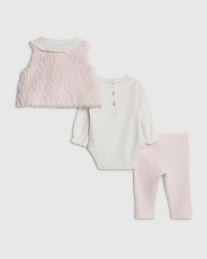 River Island Baby Girls Gilet & Leggings Set Pink Faux Fur 2 Piece