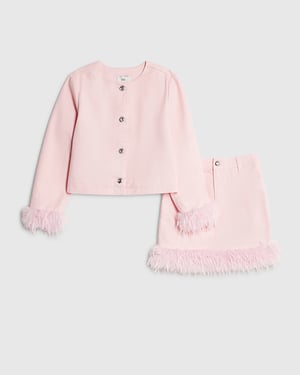 River Island Girls Sweatshirt & Skirt Pink Feather Trim Set 2 Piece