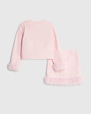 River Island Girls Sweatshirt & Skirt Pink Feather Trim Set 2 Piece