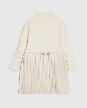 River Island Mini Girls Dress Cream Faux Leather Pleated