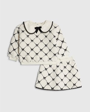 River Island Mini Girls Sweatshirt Set Cream Bow Borg 2 Piece