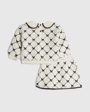 River Island Mini Girls Sweatshirt Set Cream Bow Borg 2 Piece