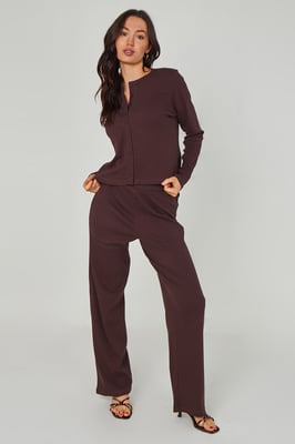 Urban Bliss Chocolate Long Sleeved Button Front Top