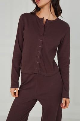 Urban Bliss Chocolate Long Sleeved Button Front Top