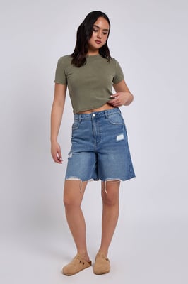 Mid Wash Distressed Bermuda Short