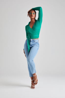 Green Collar Wrap Ballerina Cardigan