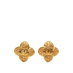 Pre-owned Cc Gold Plated Clover Clip On Earrings
