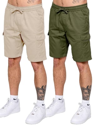 Kruze | 2 Pack Mens Cargo Shorts - KHAKI/STONE