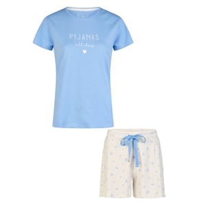 By Louise Dames korte pyjama set shortama lichtblauw/wit gebloemd