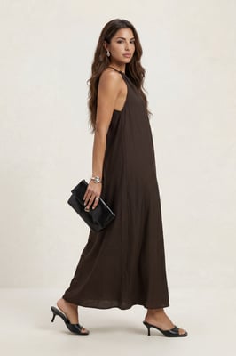 Braided Neck Trim Maxi Dress Khaki