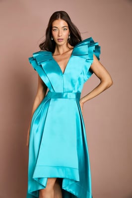 Frill Sleeve V Neck Midi Dress
