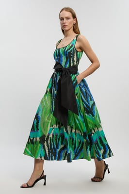 Silk Cotton Animal Strappy Maxi Dress