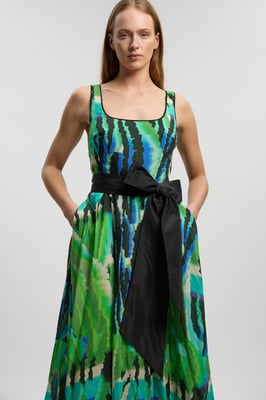 Silk Cotton Animal Strappy Maxi Dress