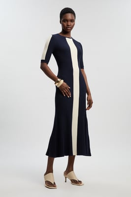 Colour Block Rib Knitted Maxi Dress