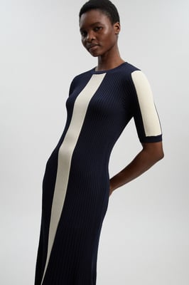 Colour Block Rib Knitted Maxi Dress