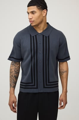Relaxed Border Stripe Knitted Shirt