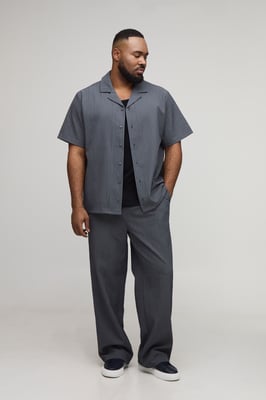 Plus Textured Regular Revere Shirt & Relaxed Trouser Set