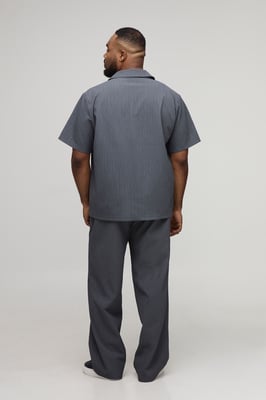 Plus Textured Regular Revere Shirt & Relaxed Trouser Set