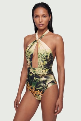 Shell Hardware Tropical Halterneck Swimsuit