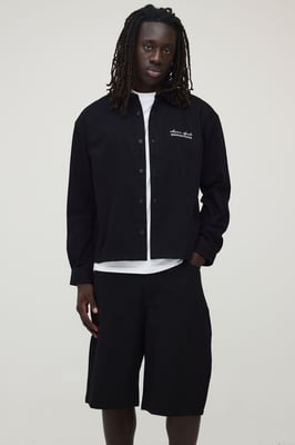 Soft Twill Embroidered Oversized Overshirt & Parachute Short Set