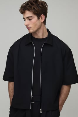 Pleat Detail Zip Up Half Sleeve Overshirt Co-Ord