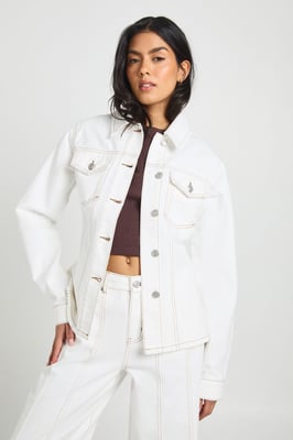 Cinched Waist Seam Detail Denim Jacket