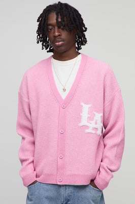 Boxy Varsity Rib Knitted Cardigan