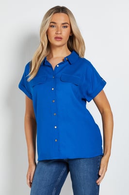 Button Up Roll Sleeve Blouse