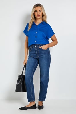 Button Up Roll Sleeve Blouse